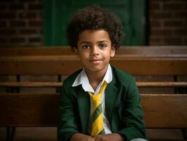 foto do emocional dinâmico pose brasileira criança dentro escola ai generativo