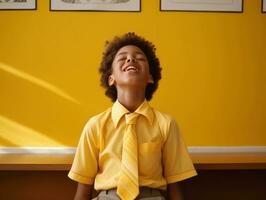 foto do emocional dinâmico pose brasileira criança dentro escola ai generativo