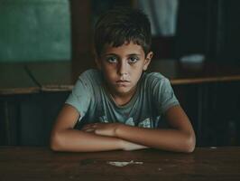 foto do emocional dinâmico pose brasileira criança dentro escola ai generativo