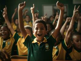 foto do emocional dinâmico pose brasileira criança dentro escola ai generativo