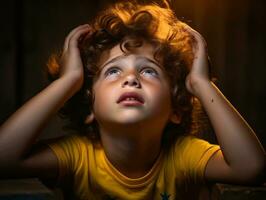 foto do emocional dinâmico pose brasileira criança dentro escola ai generativo