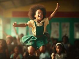 foto do emocional dinâmico pose brasileira criança dentro escola ai generativo