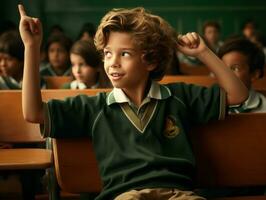 foto do emocional dinâmico pose brasileira criança dentro escola ai generativo