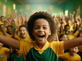 foto do emocional dinâmico pose brasileira criança dentro escola ai generativo