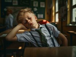 foto do emocional dinâmico pose europeu criança dentro escola ai generativo