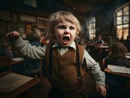 foto do emocional dinâmico pose europeu criança dentro escola ai generativo