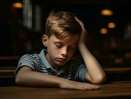 foto do emocional dinâmico pose europeu criança dentro escola ai generativo