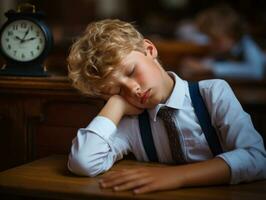 foto do emocional dinâmico pose europeu criança dentro escola ai generativo