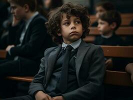 foto do emocional dinâmico pose europeu criança dentro escola ai generativo