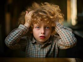 foto do emocional dinâmico pose europeu criança dentro escola ai generativo