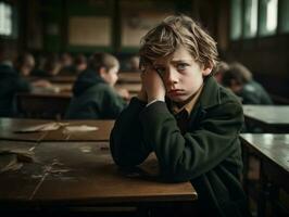 foto do emocional dinâmico pose europeu criança dentro escola ai generativo