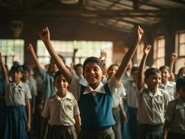 foto do emocional dinâmico pose indiano criança dentro escola ai generativo