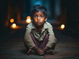 foto do emocional dinâmico pose indiano criança dentro escola ai generativo