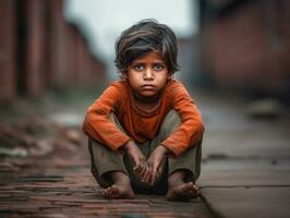 foto do emocional dinâmico pose indiano criança dentro escola ai generativo