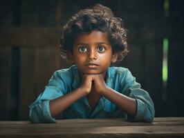 foto do emocional dinâmico pose indiano criança dentro escola ai generativo