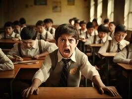 foto do emocional dinâmico pose mexicano criança dentro escola ai generativo