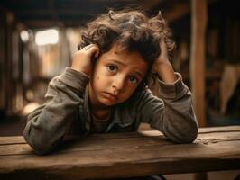 foto do emocional dinâmico pose mexicano criança dentro escola ai generativo