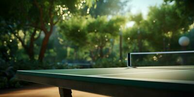 ai gerado. ai generativo. ao ar livre natureza mesa tênis ping pong jogos esporte às sol. gráfico arte foto