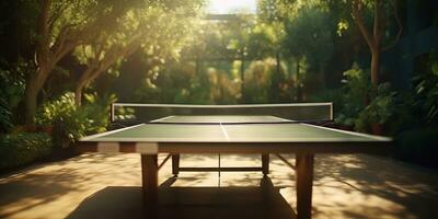 ai gerado. ai generativo. ao ar livre natureza mesa tênis ping pong jogos esporte às sol. gráfico arte foto