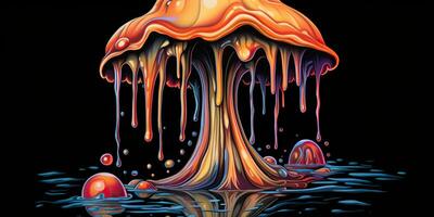 ai gerado. ai generativo. néon luz brilhante desenhar pintura tinta arte cogumelo dentro psicodélico estilo. gráfico arte foto