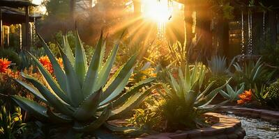 ai gerado. ai generativo. natureza ao ar livre plantar saudável remédio aloés vera às casa jardim fundo. gráfico arte foto