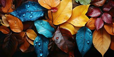 ai gerado. ai generativo. brilhante cores outono folhas fundo decoração. gráfico brincar natureza ao ar livre padronizar textura. gráfico arte foto