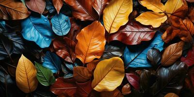 ai gerado. ai generativo. brilhante cores outono folhas fundo decoração. gráfico brincar natureza ao ar livre padronizar textura. gráfico arte foto