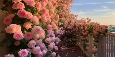 ai gerado. ai generativo. lindo Flor florescendo natureza plantar floral rosas. ao ar livre Casamento amor romântico fundo decoração. gráfico arte foto