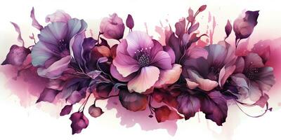 ai gerado. ai generativo. lindo decorativo Flor flor botânico floral Rosa roxa flores aguarela em branco fundo tela. gráfico arte foto