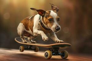 cachorro equitação muito velozes com Rapidez uma skate Como skatista. generativo ai foto