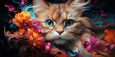 ai gerado. ai generativo. fofa lindo gato animal animal vibrante cores com óleo pintura desenhar fundo. fofa adorável retrato face. gráfico arte foto