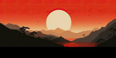 ai gerado. ai generativo. japonês ásia minimalista panorama fundo. natureza ao ar livre Sol montanha pôr do sol nascer do sol período de férias aventura visualizar. gráfico arte foto