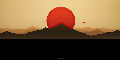 ai gerado. ai generativo. japonês ásia minimalista panorama fundo. natureza ao ar livre Sol montanha pôr do sol nascer do sol período de férias aventura visualizar. gráfico arte foto