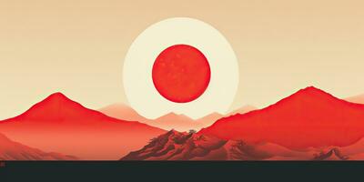 ai gerado. ai generativo. japonês ásia minimalista panorama fundo. natureza ao ar livre Sol montanha pôr do sol nascer do sol período de férias aventura visualizar. gráfico arte foto