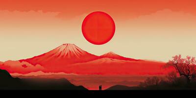 ai gerado. ai generativo. japonês ásia minimalista panorama fundo. natureza ao ar livre Sol montanha pôr do sol nascer do sol período de férias aventura visualizar. gráfico arte foto