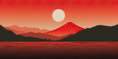 ai gerado. ai generativo. japonês ásia minimalista panorama fundo. natureza ao ar livre Sol montanha pôr do sol nascer do sol período de férias aventura visualizar. gráfico arte foto