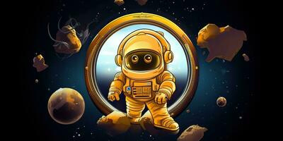 ai gerado. ai generativo. galáxia espaço aventuras cosmos solar sistema fofa desenho animado personagem para crianças jogo. gráfico arte foto