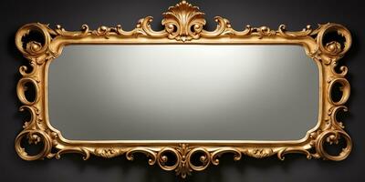 ai gerado. ai generativo. velho vintage retro Antiguidade espelho dentro ouro quadro, Armação rústico estilo. decoração casa vidro. gráfico arte foto