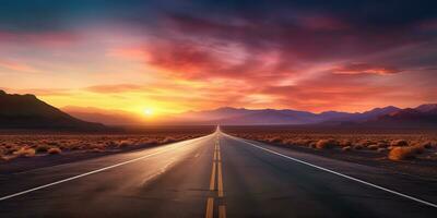 ai gerado. ai generativo. Unidos estados EUA América nevada Califórnia Arizona deserto rodovia estrada viagem viagem selvagem período de férias aventura de carro. gráfico arte foto