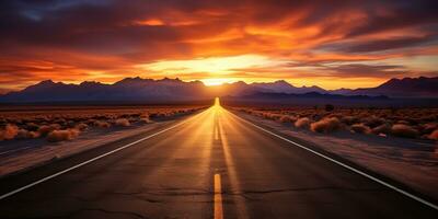 ai gerado. ai generativo. Unidos estados EUA América nevada Califórnia Arizona deserto rodovia estrada viagem viagem selvagem período de férias aventura de carro. gráfico arte foto