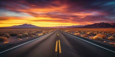 ai gerado. ai generativo. Unidos estados EUA América nevada Califórnia Arizona deserto rodovia estrada viagem viagem selvagem período de férias aventura de carro. gráfico arte foto