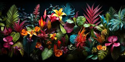 ai gerado. ai generativo. notânico ervas exótico tropical plantas ervas flores botânico folhagem fundo natureza selva lanfscape. gráfico arte foto