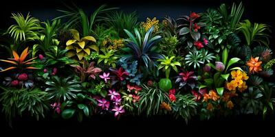 ai gerado. ai generativo. notânico ervas exótico tropical plantas ervas flores botânico folhagem fundo natureza selva lanfscape. gráfico arte foto