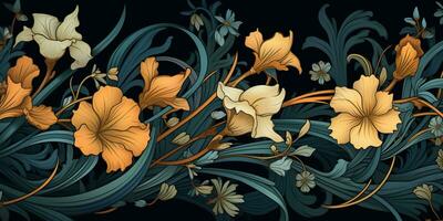 ai gerado. ai generativo. floral botânico flores folha padronizar fundo textura. gráfico arte foto