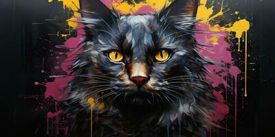 ai gerado. ai generativo. água cor pintura desenhando desenhando do uma gato face retrato. gráfico tela de pintura arte mamífero decoração fundo. gráfico arte foto