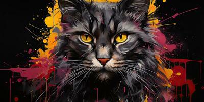 ai gerado. ai generativo. água cor pintura desenhando desenhando do uma gato face retrato. gráfico tela de pintura arte mamífero decoração fundo. gráfico arte foto