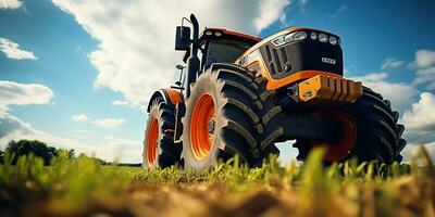 ai gerado. ai generativo. trator combinar máquina colheita campo agricultura. natureza ao ar livre Prado panorama máquina indústria. gráfico arte foto