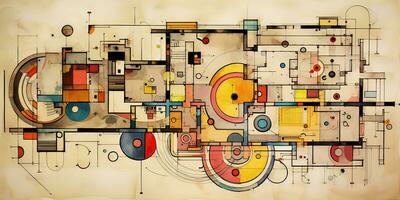 ai gerado. ai generativo. abstrato geométrico chão plano Projeto arquitetura topo Visão padronizar fundo gráfico arte. gráfico arte foto