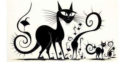 ai gerado. ai generativo. vintage retro velho gato gráfico desenhando abstrato geométrico pintura estilo. gráfico arte foto