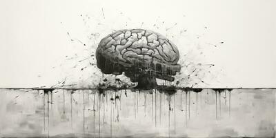 ai gerado. ai generativo. humano cérebro mente órgão tinta esboço grafite rua parede arte. gráfico arte foto